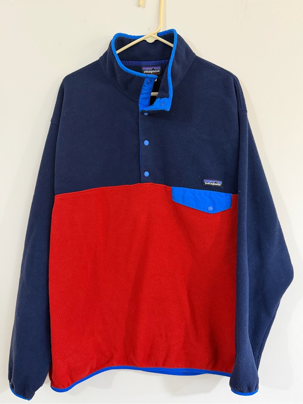 Patagonia Synchilla Snap T Pullover Mens XL Sweater Fleece Red/blue Colorblock